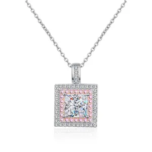 1 Carat Moissanite Square Pendant Chain Necklace