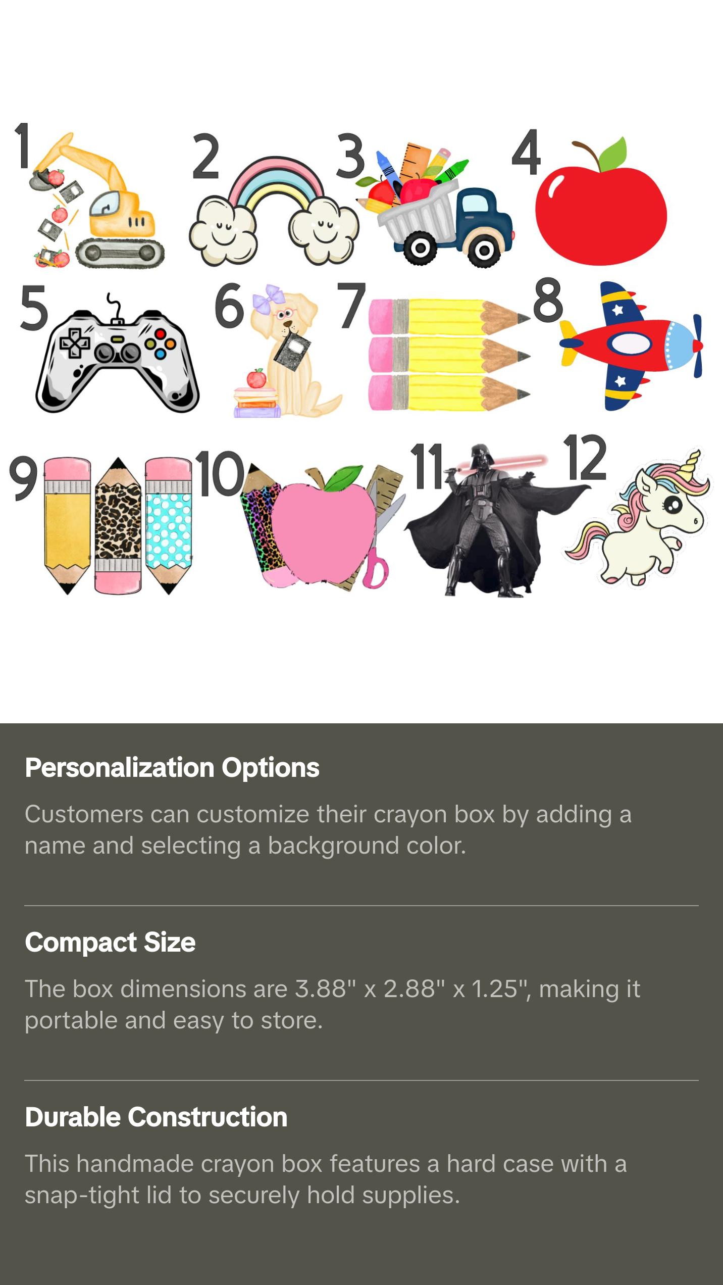 Personalized Crayon Box - Custom Case - Hard Crayon Box with Snap-Tight Lid - Supply Boxes for Kids Boys School Classroom - Back to School