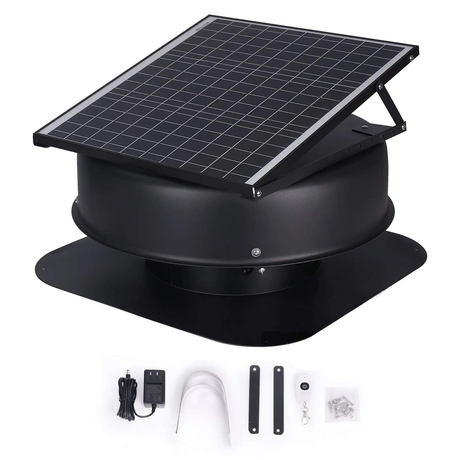 【Summerfinds】VEVOR Brushless 40W Solar Powered Attic Fan with MPPT Panel, 1230 CFM Air Flow, Rooftop Mount, Low Noise, Weatherproof, 110V Smart Adapter, Adjustable Thermostat, 24/7 Operation, Energy Efficient, FCC Listed, Ideal for Home & Garage, Venting