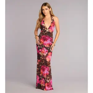 Wild Bloom Cowl Halter Maxi Dress