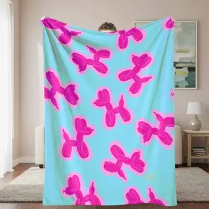 Bright Pink Balloon Dog Flannel Blanket， Pop Art Print Design， Soft Warm Lightweight Cozy Throw， Perfect for Living Room Sofa Decor， Bedroom Accent， Housewarming Gift， Office Nap Quilt