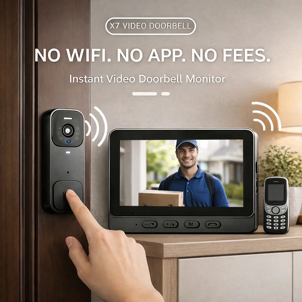 X7/X8 Wireless Security Battery Doorbell Camera, Videodoorbellcamera with Monitor, No WiFi, No App, No Subscription, Easy Setup, Wireless Security Camera