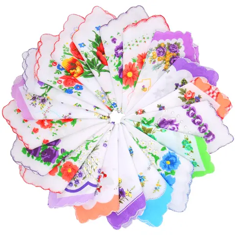 LINKSTYLE.LIFE Women's 20Pcs Multipack Cloth Hankie Fabric Handkerchiefs - 100% Cotton Vintage Floral Print, Soft Elegant Accessory Gift for Weddings, Everyday Use, Multipack Handkerchiefs