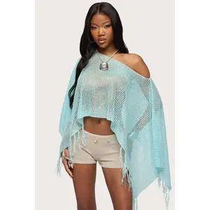 Sequin Fringe Knit Poncho Sequin Fringe Knit Poncho
