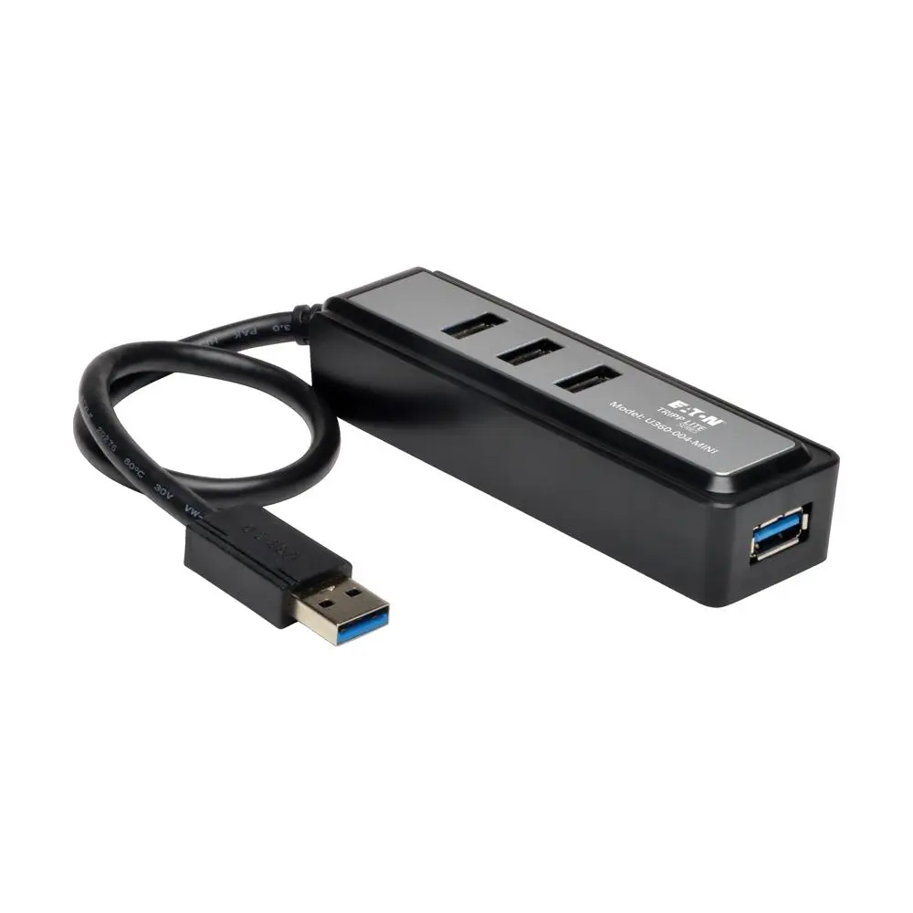 Eaton Tripp Lite 4-Port Portable USB Hub - 5 Gbps Transfer Rates, Backward Compatible, Built-In Cable, 4-Port Multi-Connection Mini USB Hub, Usb Hubs, Four-Port Multi-Connection Usb Hubs