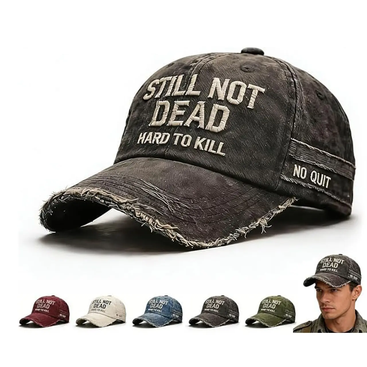 'Still Not Dead' Embroidered Baseball Cap for Men, Funny Distressed Vintage Hat, Adjustable Streetwear Accessory, Adjustable Streetwear Hat