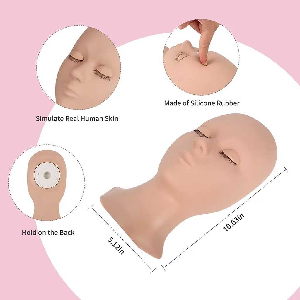 Elastic Silicone Mannequin Head - Training Mannequin Head with 1 Pair of Detachable Eyes, Realistic Lash Training Tool for Eyelash Extension & Makeup Practice, Reusable Cosmetic Practice Face