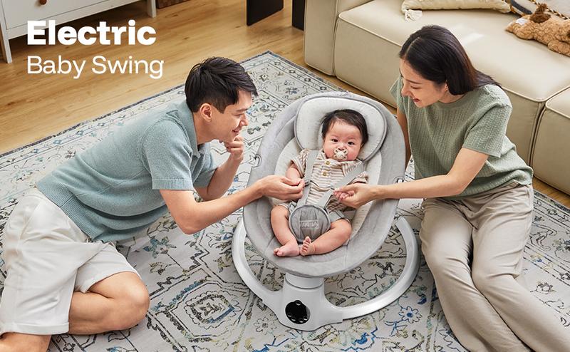 HARPPA Compact Electric Baby Swing with Music Speaker, Newborn Bouncer & Rocking Chair, Foldable Bassinet for Baby with Harness, 5 Adjustable Speeds