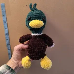 Mallet the Duck. green and brown. hand crocheted by me!