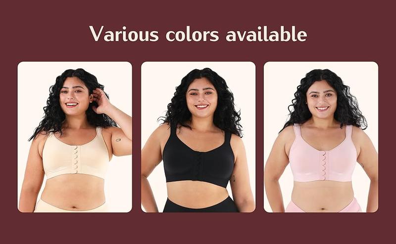 LOSWIE Front Closure Bras For Women & Wireless Lingerie Top For Daily Wear, Supportive Bra Push Up, Comfort Soft No Underwire Full Coverage,Adjustable Straps,Fixed Pad,Minimizer Bra Women Minimalist Basic Underwear Womenswear