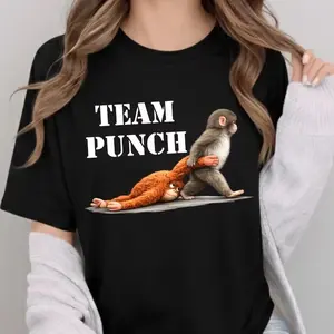 Team Punch Monkey Shirt, Cute Baby Macaque Hugging Plush Toy T-Shirt, Viral Monkey Meme Tee, Funny Animal Lover Gift