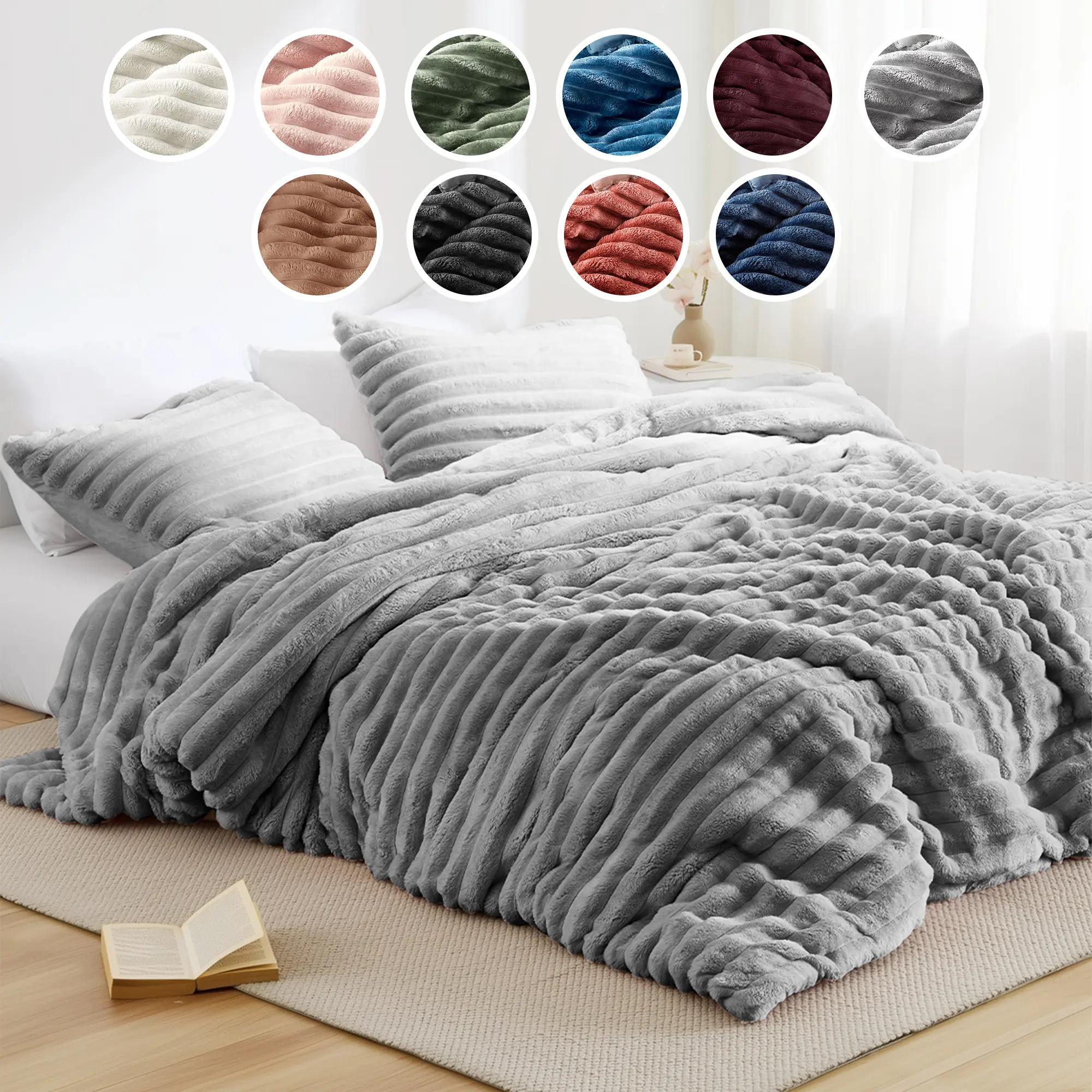 Regency Heights Queen Size Soft Cloud Bedding Set - Microfiber Reversible Ribbed Velvet Comforter, 2 Shams, Lightweight, Lofty Feel, All-Season Breathable, Jump Tack Quilting, Casual, Cloud-Like Plush, Machine Washable for Easy Upkeep
