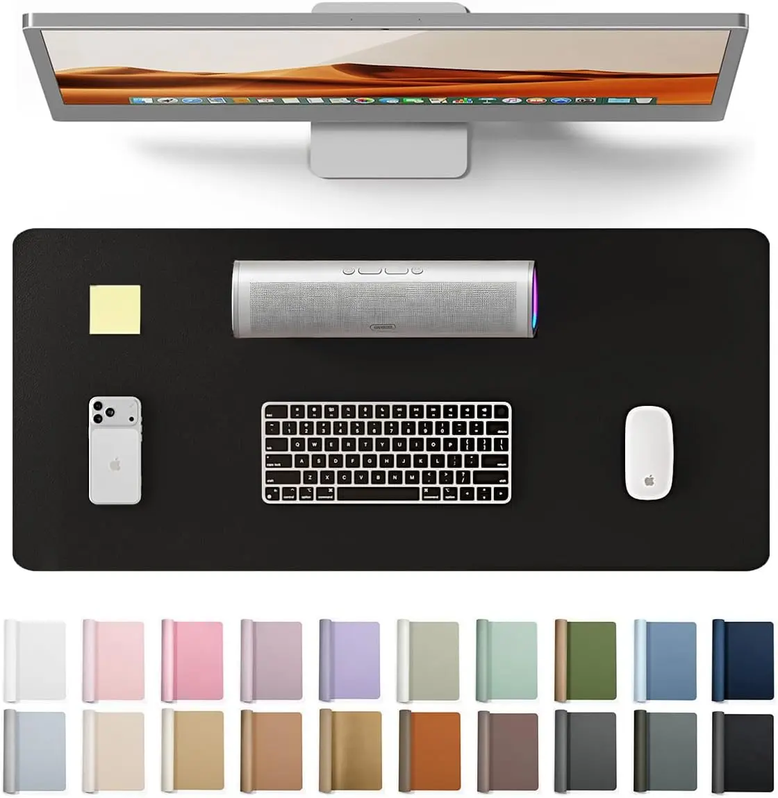 Leather Office Desk Pad Protector, Large Mouse Pad, Non-Slip, PU Leather, Laptop Desk Blotter, Waterproof Writing Pad for Office and Home, Black, 23.6" x 13.8"
