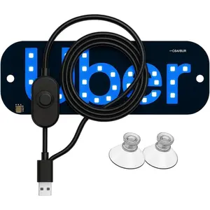 LED Car Windshield Sign - Rideshare Windshield LED Light with Blue Decal & USB Touch Dimmer (Blue)