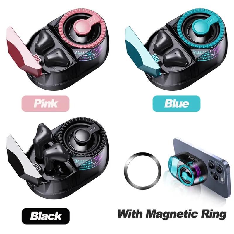 Portable Magnetic Bluetooth Speaker & Wireless Earbuds Combo with RGB Lights, 3-in-1 Travel Gadget, Magnetic Mount Phone Holder for Music Lovers