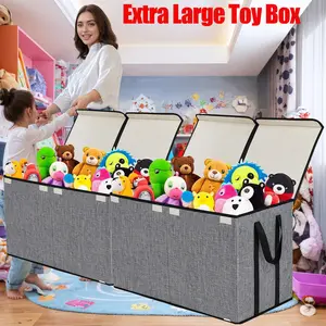64gal Extra Large Toy Box with Lids - Sturdy Collapsible Kids Storage Organizer Big Bin Chest Basket with Dividers for Boys Girls, Bedroom, Nursery, Living Room, Playroom Organization