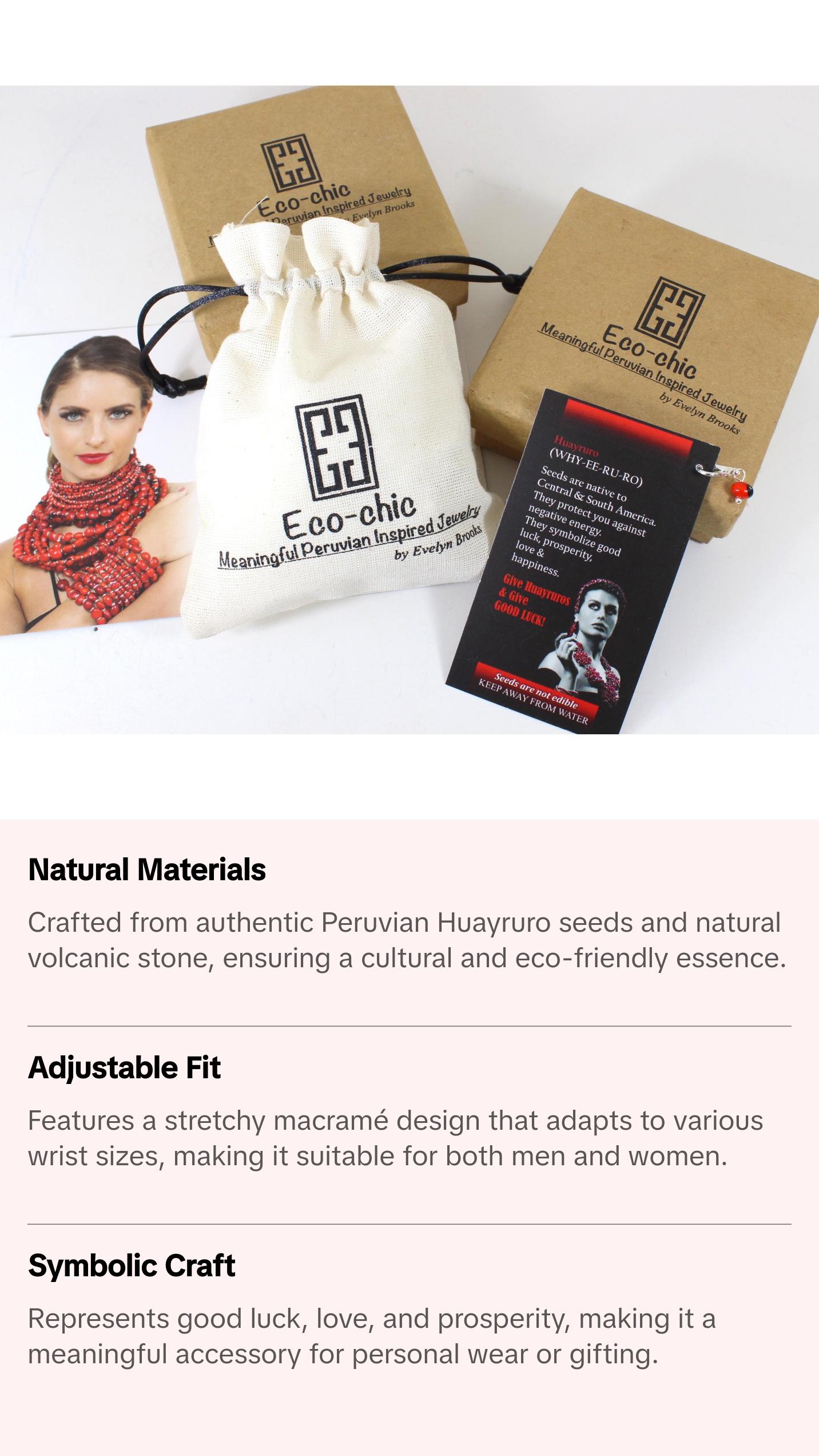 Good Luck Unisex Macramé Bracelet – Handmade with Volcanic Stone & Huayruro Seeds Good Luck Unisex Macramé Bracelet – Handmade with Volcanic Stone & Huayruro Seeds