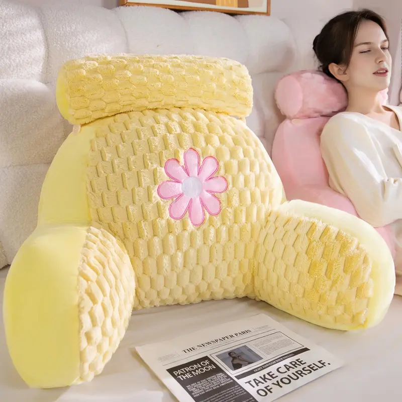 Bed Rest Reading Pillow, Kawaii Whimsical Soft, Cozy Lumbar Support Backrest Rest Cushion with Washable Cover, Bed Rest Pillow with Arms for Sitting in Bed, Relaxing, Watching TV, and Gaming