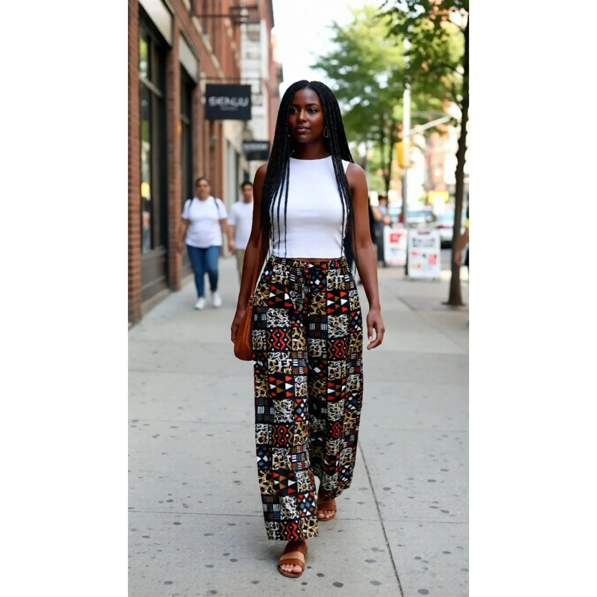 Sẽ Patch Palazzo Pants - African Print Wide-Leg Pants