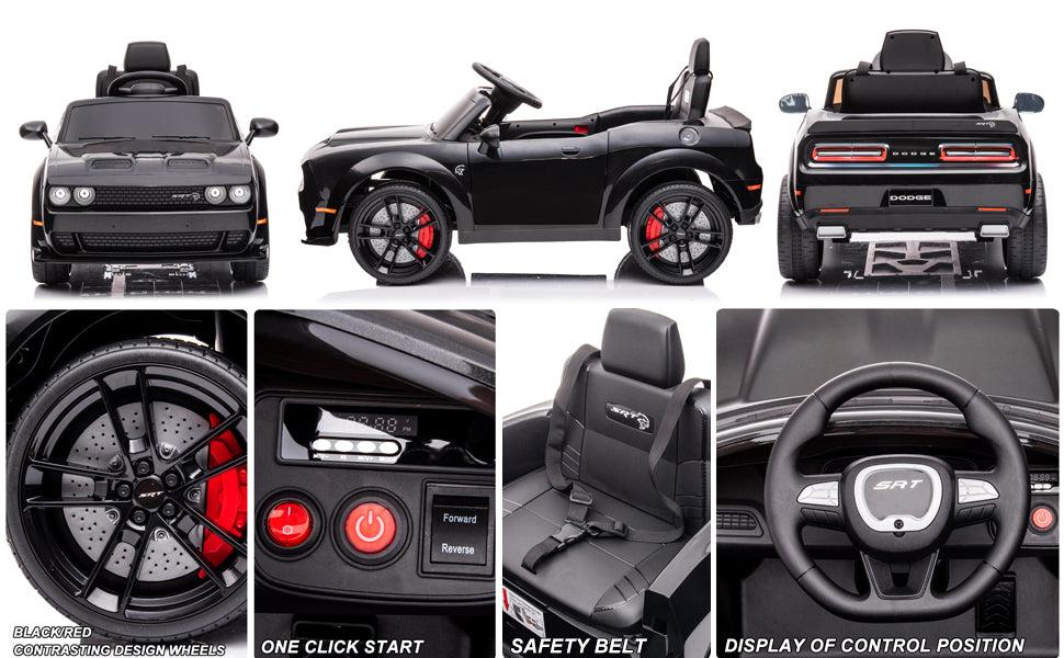 【GARVEE】Licensed Dodge Challenger 12V Electric Ride-On Car with Remote Control, LED Lights, Bluetooth, MP3, Battery Display, Volume Control - Multiple Colors Including White, Black, Red, Pink, Police, and Blue