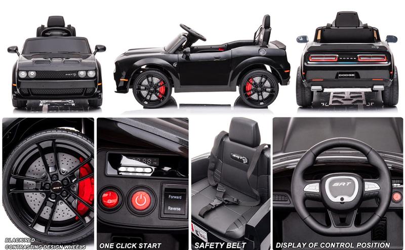 【GARVEE】Licensed Dodge Challenger 12V Electric Ride-On Car with Remote Control, LED Lights, Bluetooth, MP3, Battery Display, Volume Control - Multiple Colors Including White, Black, Red, Pink, Police, and Blue