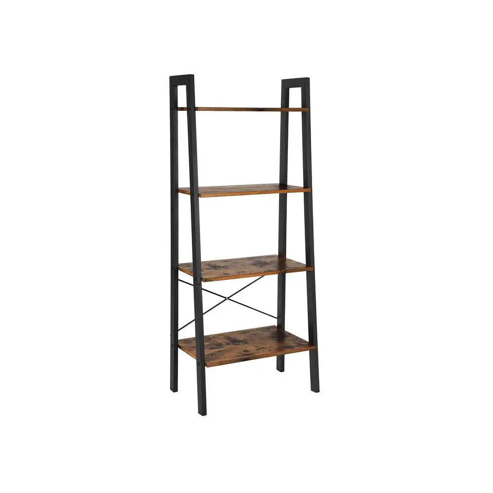 SONGMICS 4-Tier Industrial Ladder Shelf Organiser - Steel Frame Bookcase with 4-Tier Book Space, Wall Mount Capability, Antitip Kit Included for Sorting Books, Decor & Supplies