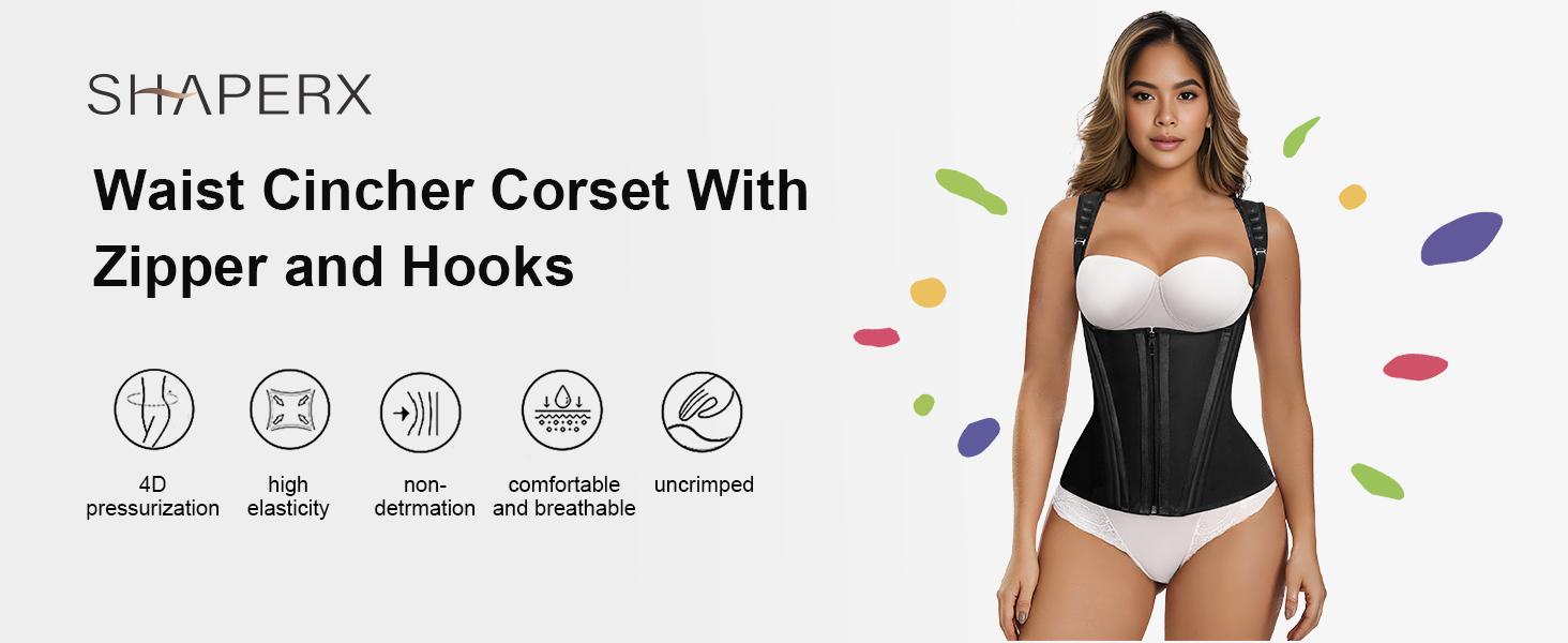 SHAPERX Women's Curve Defining Hourglass Shaper Tummy Control Shapewear Top Zipper and Closures
