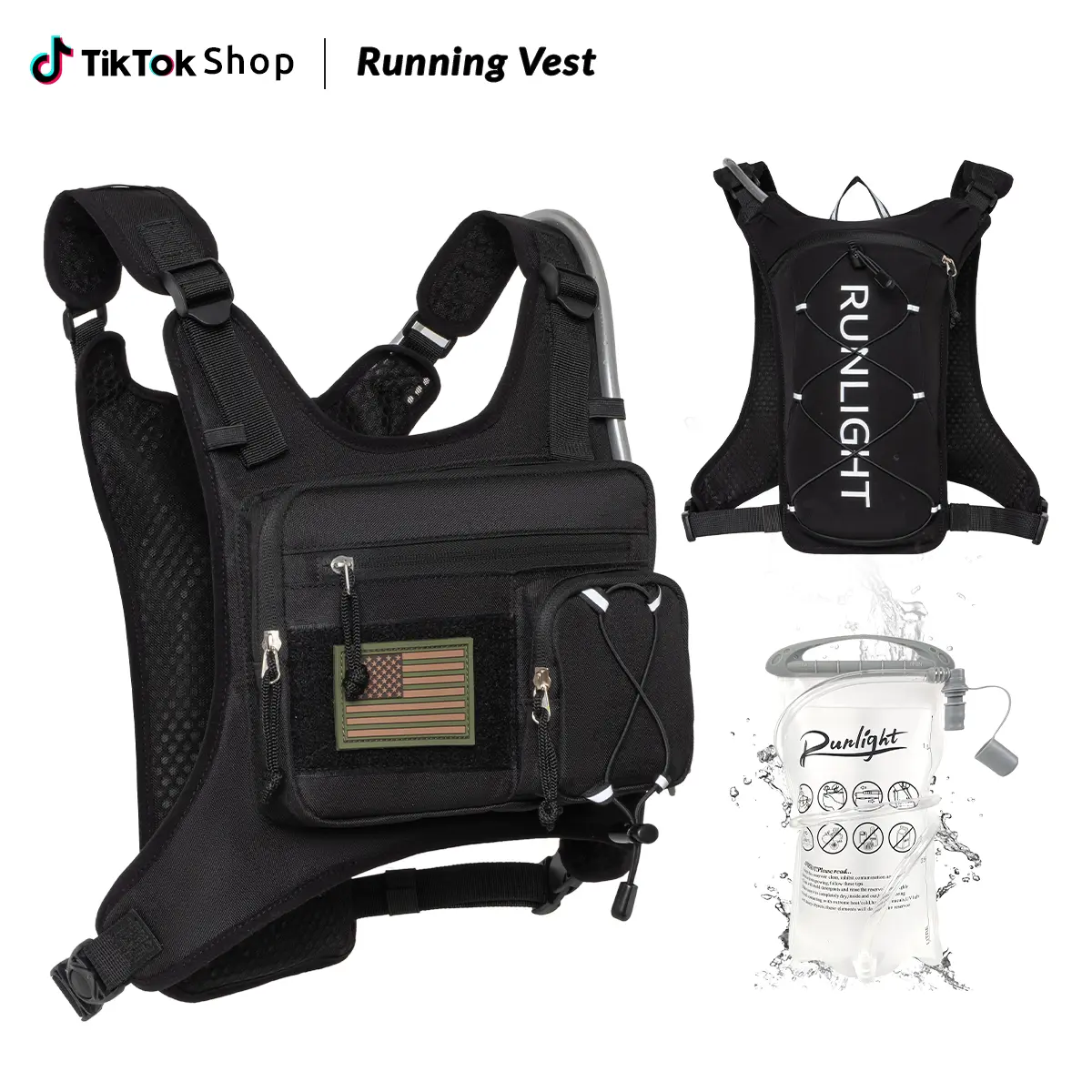 Running Vest,Lightweight Adjustable Chest Pack with Pistol Holster, Pack with 1.5L Water Bladder, Reflective Running Hydration Vest for Women Men for Hiking Marathon