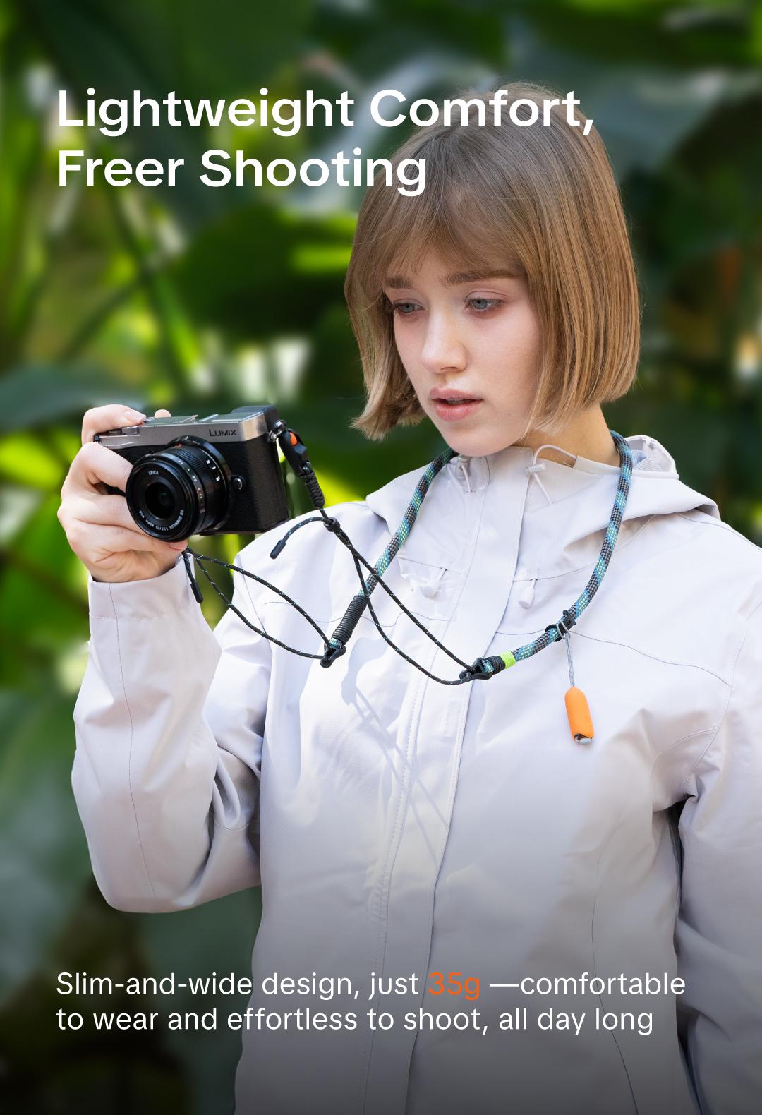 PGYTECH Camera Strap Slim for Mirrorless - Leather Harness Quick Release Adjustable Camera Neck Shoulder Strap for Compact Camera, Instant Camera and Smartphone