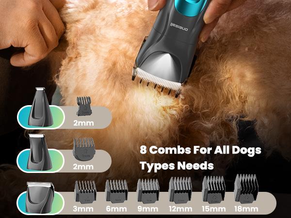 oneisall Quiet Dog Clippers for Grooming – 4-in-1 Cordless Pet Grooming Kit with LED Light, 2000mAh Battery, Paw Trimmer, Nail Grinder, & Clippers for Face, Ears, Legs, & Body