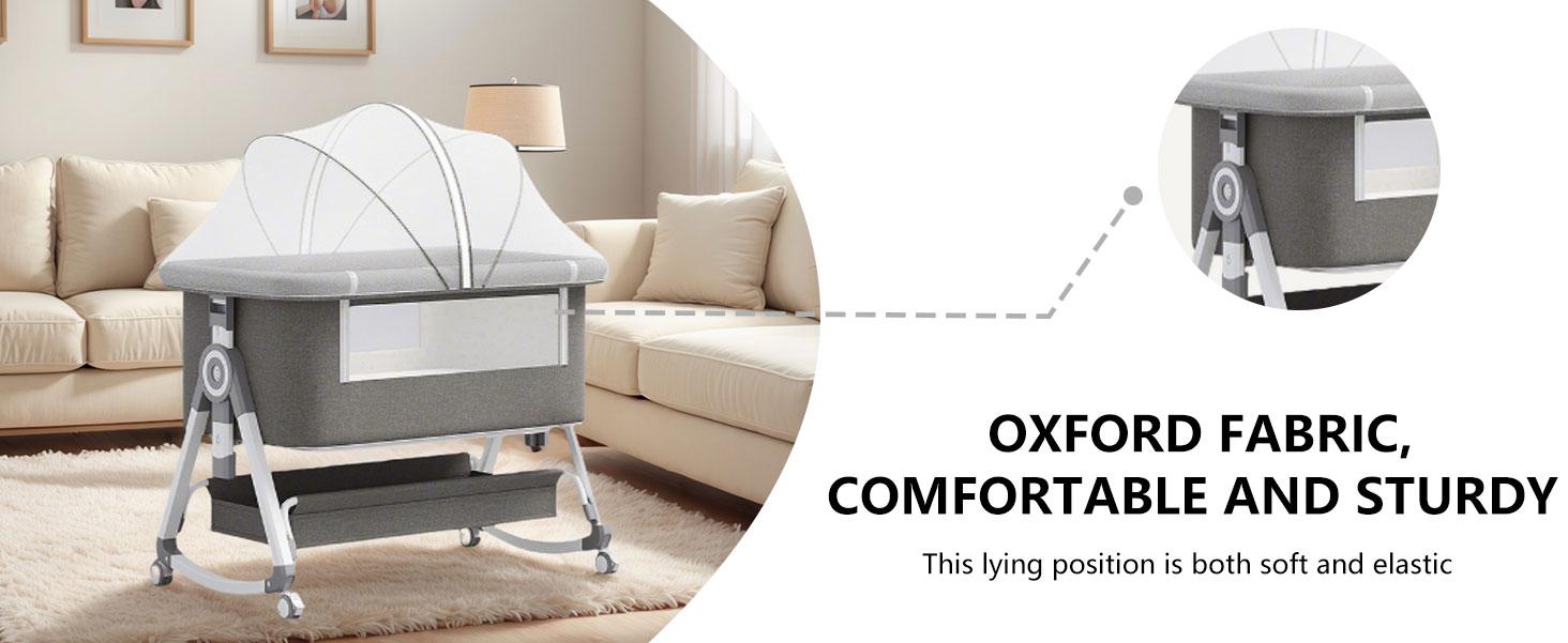 Virplik 4-in-1 Portable Baby Bassinet with Mosquito Net, Rocking Function, Storage Basket, Adjustable Height, Foldable Design, Wheels, Mattress, Crib for Newborns Bassinet with Mattress