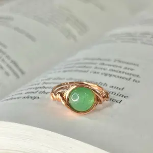 Green Aventurine Genuine Copper Wire Ring Handmade with Genuine Stone for Good Luck Money New Opportunities Love Healing Prosperity