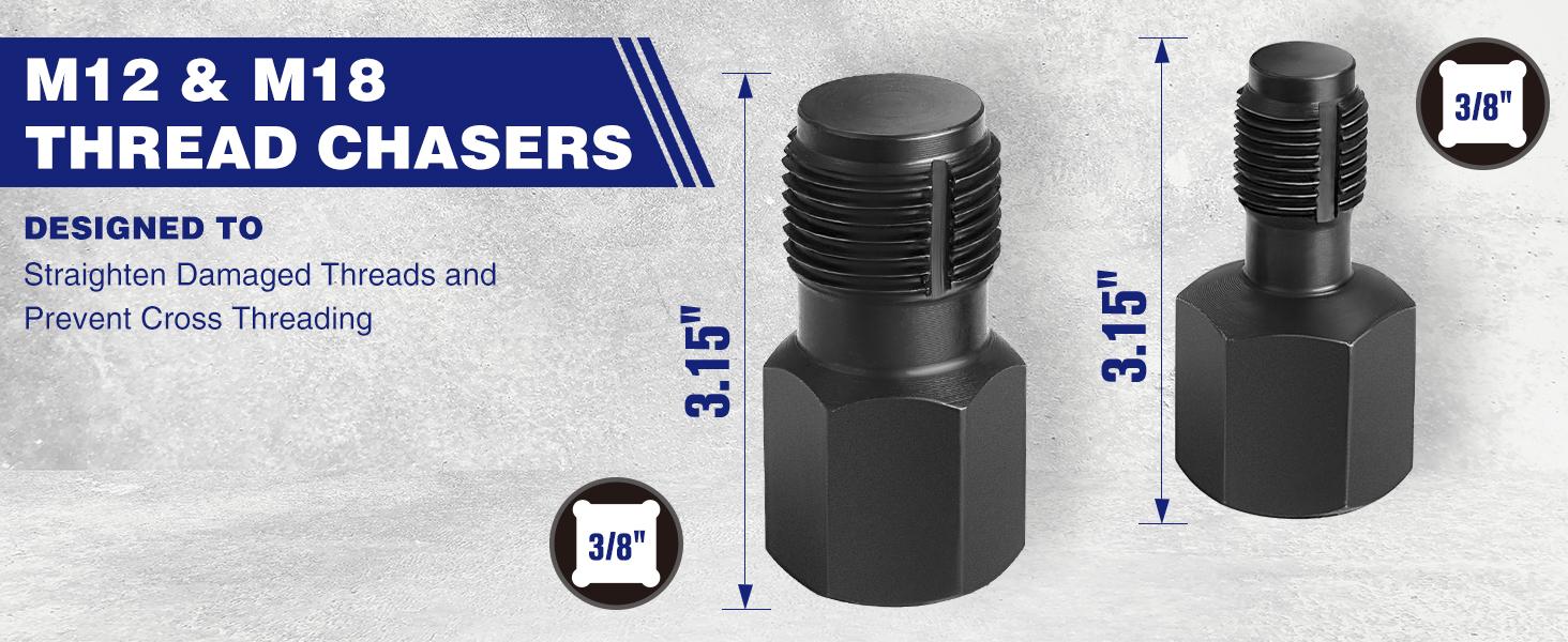 #SpringGlowUp WORKPRO 7-Pack O2 Oxygen Sensor Socket, Automotive 3/8" 1/2" Drive x 1-1/16" 7/8" 27mm 22mm O2 Sensor Socket Removal Tool Wrench and Thread Chaser Set, for Oil Pressure Vacuum Thermal Oxygen Sensors