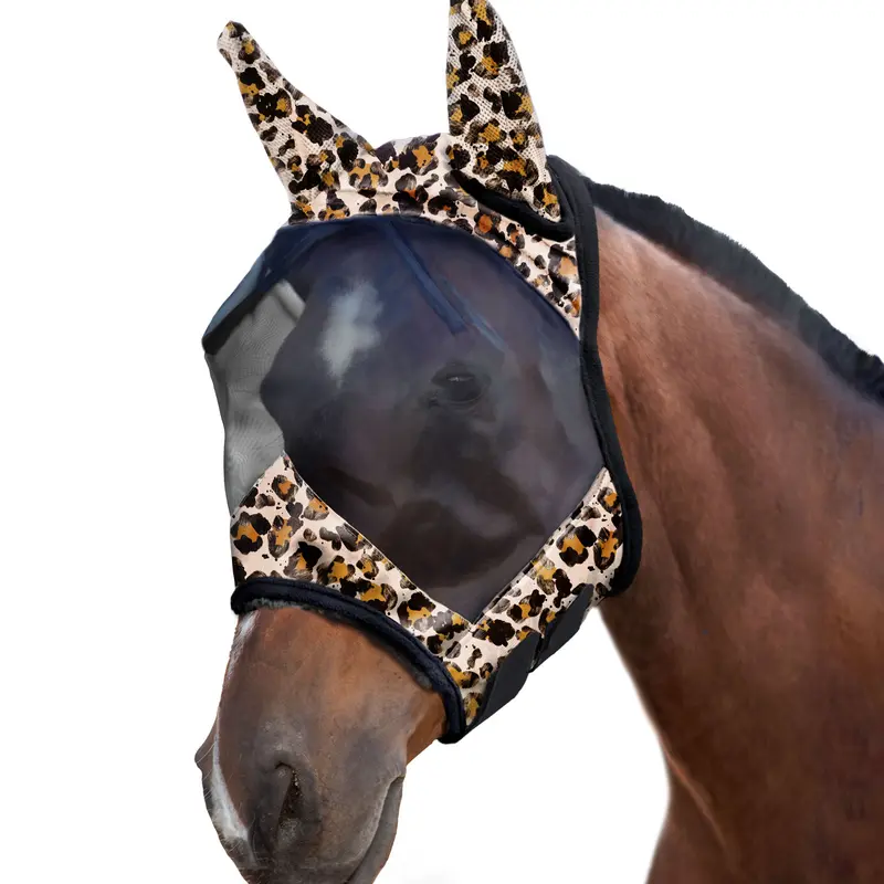 Harrison Howard Full-Size Half Face Green Cactus Pattern Horse Fly Mask - Unisex UV Protection Mesh Equestrian Supplies, Health Supplies, Horsewear & Bandaging, Ear Coverage, Breathable Equine Wear, Ears-Free Design, Ideal for Turnout, Riding