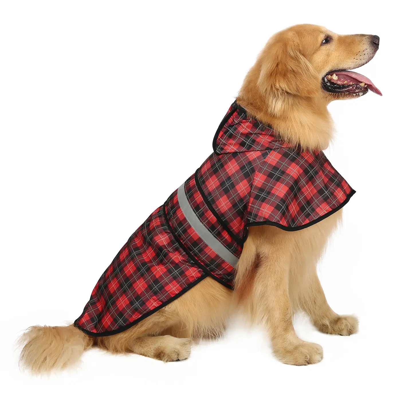 HDE Patterned Dog Raincoat with Hood - 100% Durable Reflective Polyester, Waterproof Coating, Fully Adjustable Strap, Universal Fit, Harness Opening, Dry Protection, Safety Outfits, S, M, Fabric, Plaid