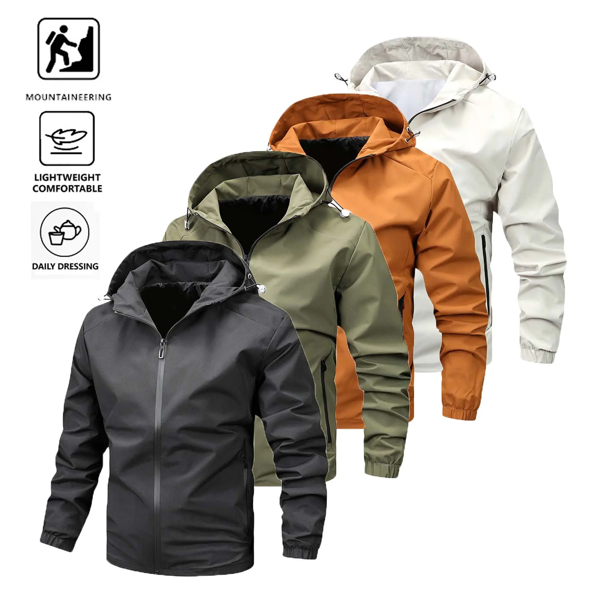 Men’s Hardshell Jacket - Menswear Tops Coats, Windproof Lightweight Hooded Casual Outerwear for Spring/Autumn Mountaineering, Simple Versatile Single Piece, Outdoor Wear