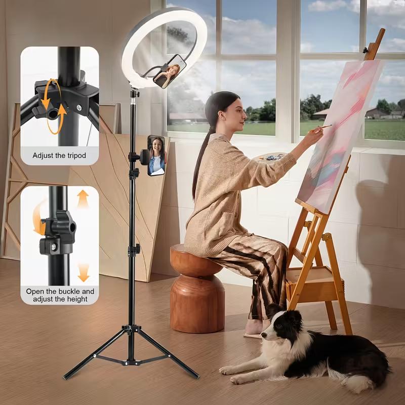 12" LED Ring Light with Tall 71" Telescopic Tripod, 3 Adjustable Color Temperatures & 10 Level Brightness Dimmable Selife Light for Professional Video Recording Content Creation Vlogging TikTok Live Game Streaming, YouTube#Easter Day