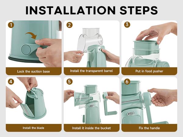 UFORU 5-in-1 Rotary Cheese Grater & Vegetable Chopper with Suction Base, 10 Stainless Blades & Safety Handle - for Cheese, Vegetables, Fruits & Shredding Chicken