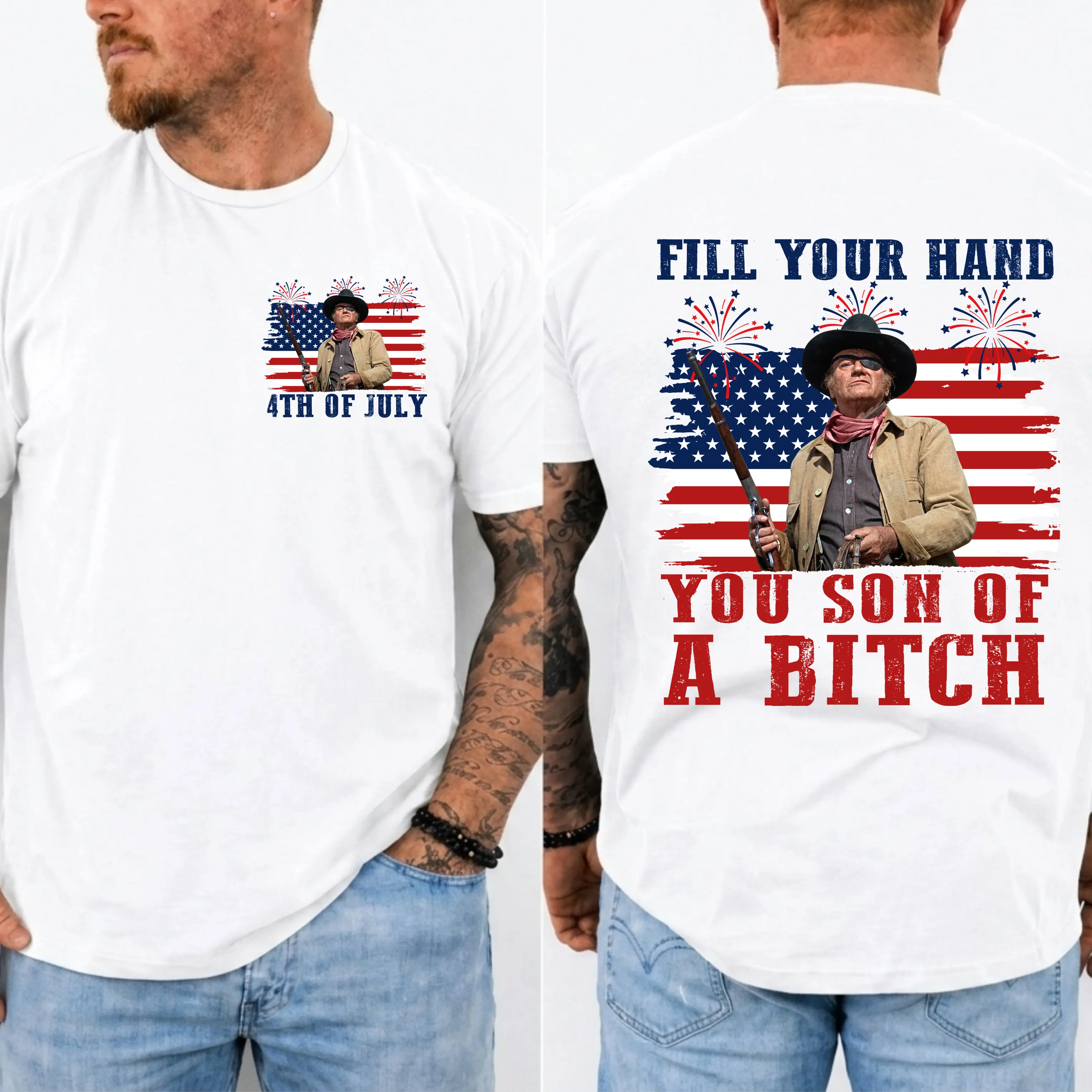 Fill Your Hand You Son Of A Bitch Shirt, John Wayne Rooster Cogburn T-shirt, Classic Movie Quote Tee, Funny Show Fireworks T-Shirt for Independence Day, MADE IN USA