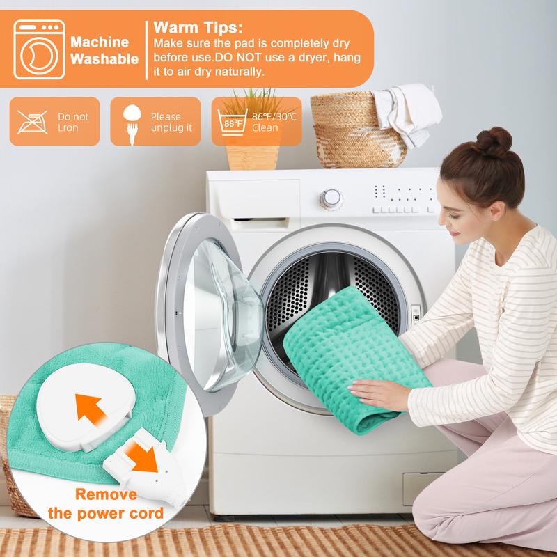 Light green Heating pad, 33  x 17 inches, 24  x 12 inches, with 6 temperature levels and 4 time settings, portable, heated back, neck, shoulders, and legs, machine washable, perfect holiday gift for men and women, Christmas gift