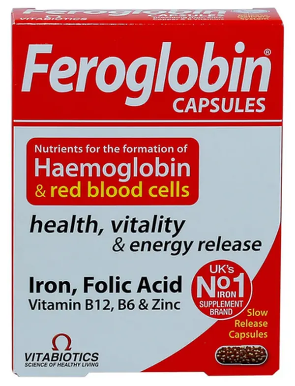 Vitabiotics Feroglobin Slow-Release Iron Vitamin Complex Capsule Supplements, Folic Acid-Infused, Minerals, Daily Nutrition Support, Energy & Focus Boost, No Artificial Flavors, Fitness Healthcare, Dietary Supplement Capsules
