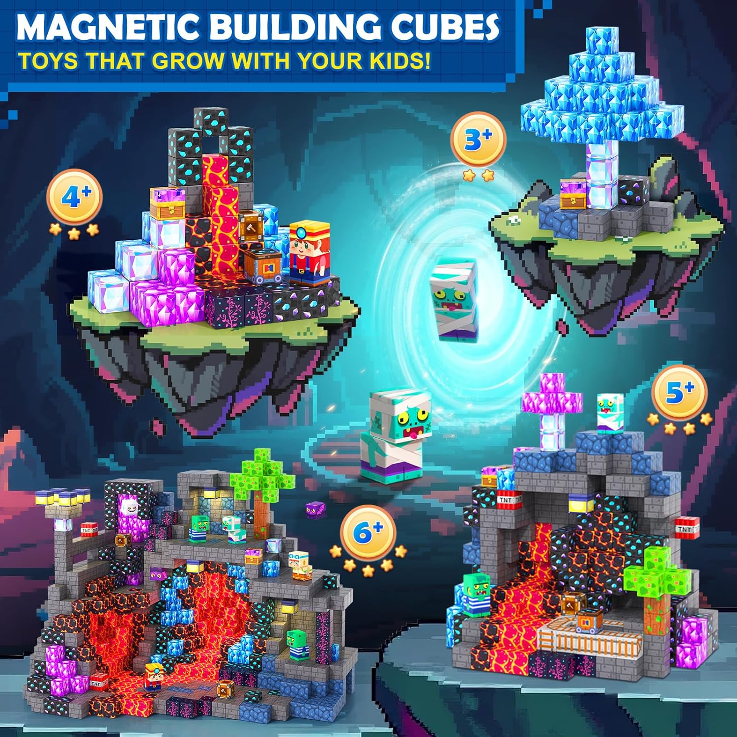 100PCS Magnetic Building Blocks STEM Sensory Games Toys Mine Magnet World Birthday Couple Christmas Gifts for Kids Creative Play