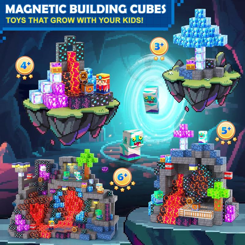 100PCS Magnetic Building Blocks STEM Sensory Games Toys Mine Magnet World Birthday Couple Christmas Gifts for Kids Creative Play