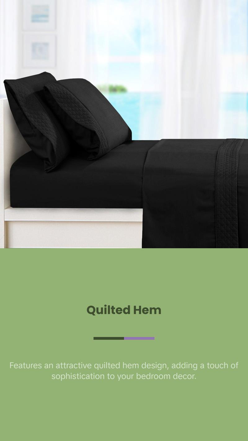 Elegant Comfort Quilted 4-Piece Sheet Set - Premium Hotel Quality with Deep Pocket and Quilted Hem Design