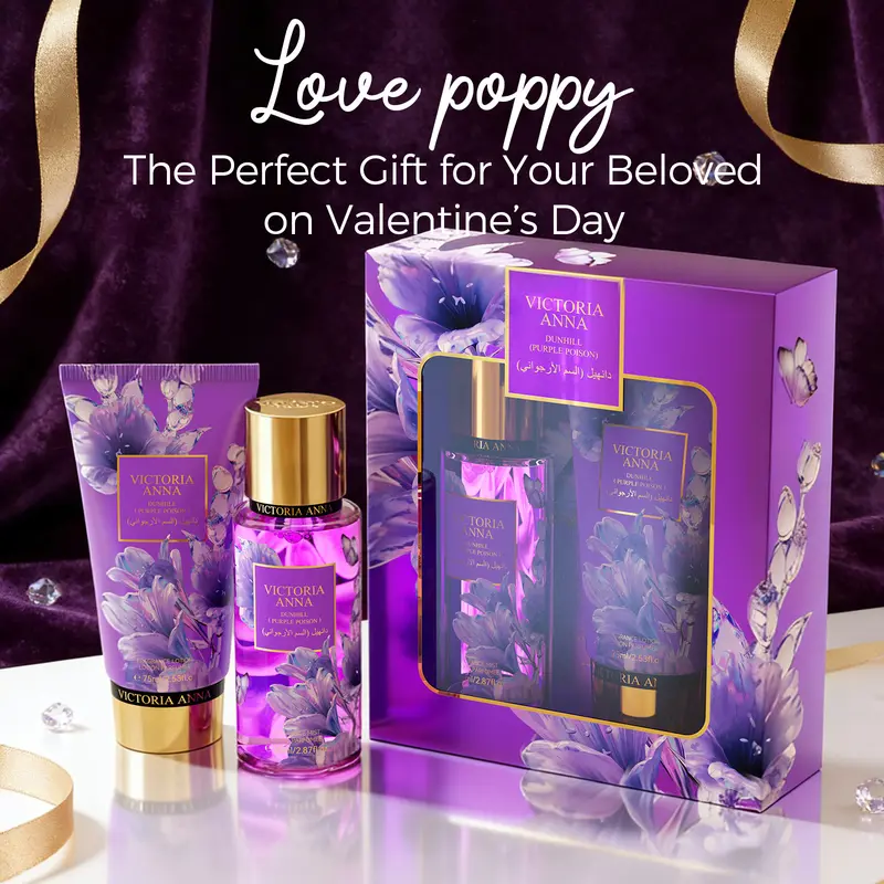Victoria Anna Body Spray and Body Moisturizer Gift Set,Valentine's Day & Christmas Theme, Travel SizeLotion for Dry Skin, Perfect for Moms, 2 Pieces/box