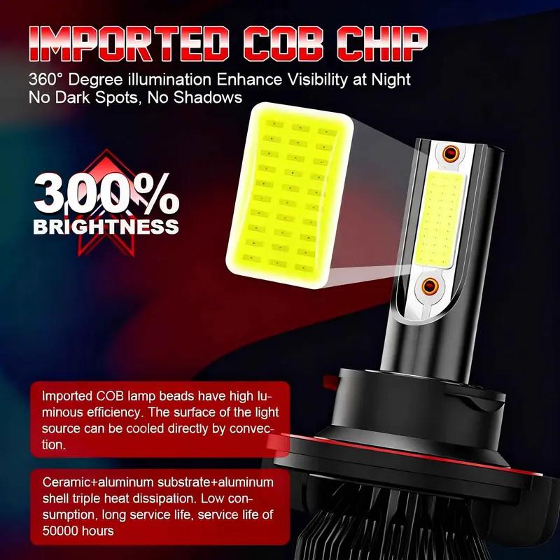 Plug and Play 9005/HB3 9006/HB4 LED Headlights - 4PCS 6000K White Light, Cooling Fan, No Battery, Super Bright Car Truck Driving Accessories  cars accessories  car stuff