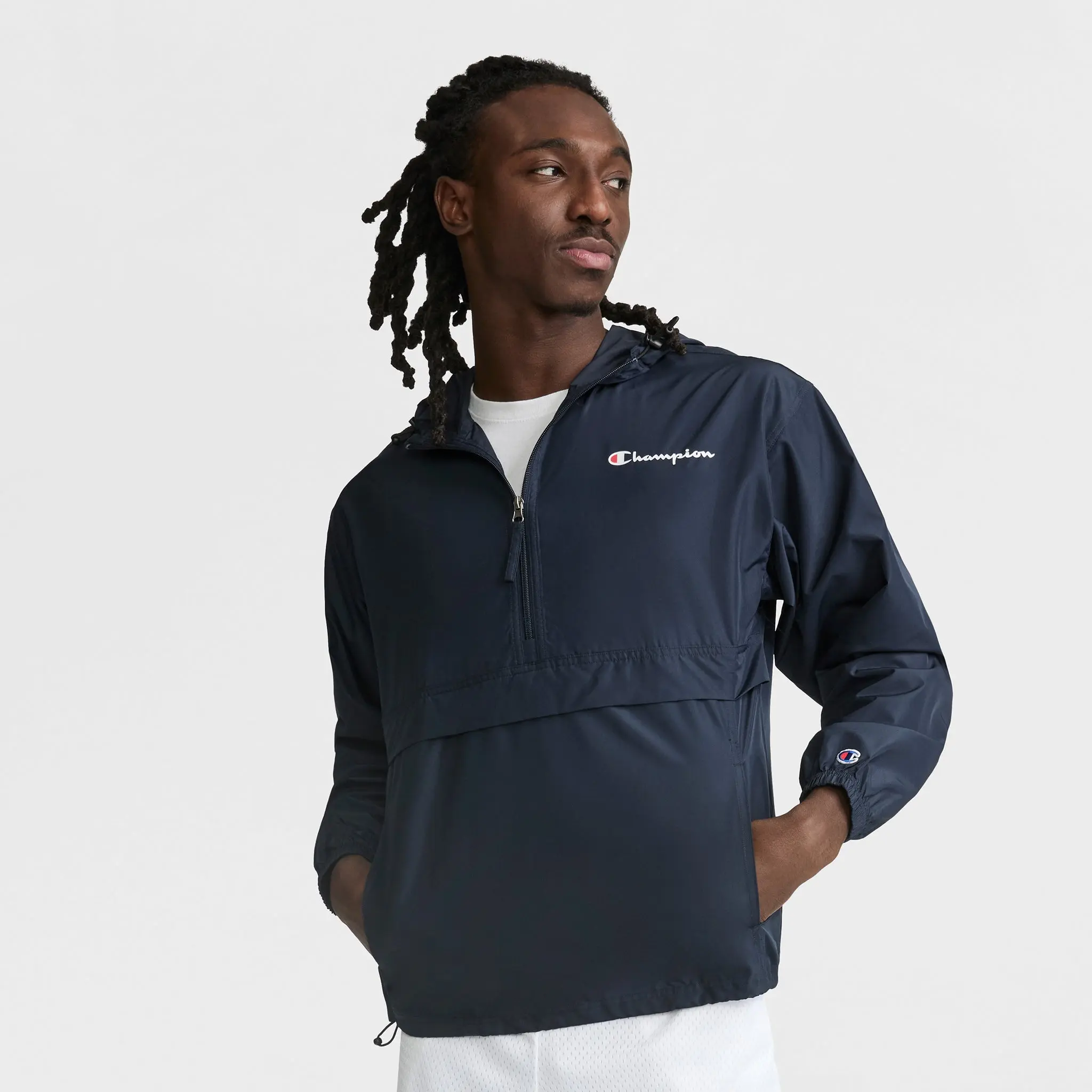 CHAMPION Men's Packable Stadium Jacket - Menswear Coats for Man, Script Logo, Outdoor-Ready, Functional Pocket