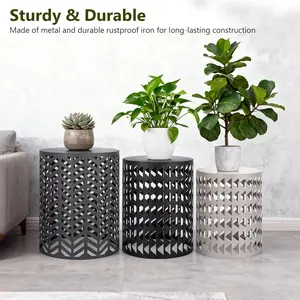 Multifunctional Nesting Round Metal Coffee End Tables, Set of 3 Modern Furniture Nightstands Decor Side Tables Plant Stand for Home Office Indoor Garden Outdoor Black & Gray