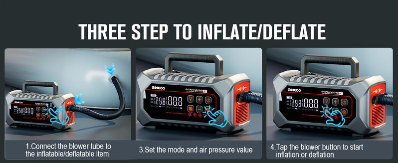 GOOLOO A7 10-in-1 6000A Car Jump Starter with Air Compressor (All Gas & 10 Disel), Multifunctional 160 PSI Smart Auto-Shutoff Tire Inflator & Portable Air Pump with Inflate 350L/min & Deflate 70L/min