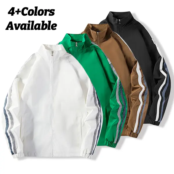 Men's Full-Zip Casual Track Jacket - Loose-Fit Windproof Retro Campus Athletic Coat with Side Stripes, Lightweight Long-Sleeve Spring & Autumn Streetwear Top, 4+ Colors for Outdoor Use